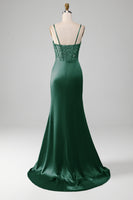 Laden Sie das Bild in den Galerie-Viewer, Salbeigrünes Spaghettiträger Satin Plissee Meerjungfrau Korsett Ballkleid