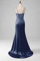 Laden Sie das Bild in den Galerie-Viewer, Salbeigrünes Spaghettiträger Satin Plissee Meerjungfrau Korsett Ballkleid