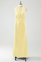 Laden Sie das Bild in den Galerie-Viewer, Pfauen V-Ausschnitt Rückenfreies Hochzeitsgastkleid mit Schlitz