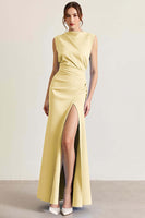 Laden Sie das Bild in den Galerie-Viewer, Himmelblaues Etui Ballkleid mit Rüschen und Schlitz