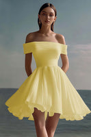 Laden Sie das Bild in den Galerie-Viewer, A-Linie Schulterfreies Chiffon Weißes Standesamtkleid