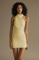 Laden Sie das Bild in den Galerie-Viewer, Weißes Kurzes Standesamtkleid mit Rüschen mit Neckholder