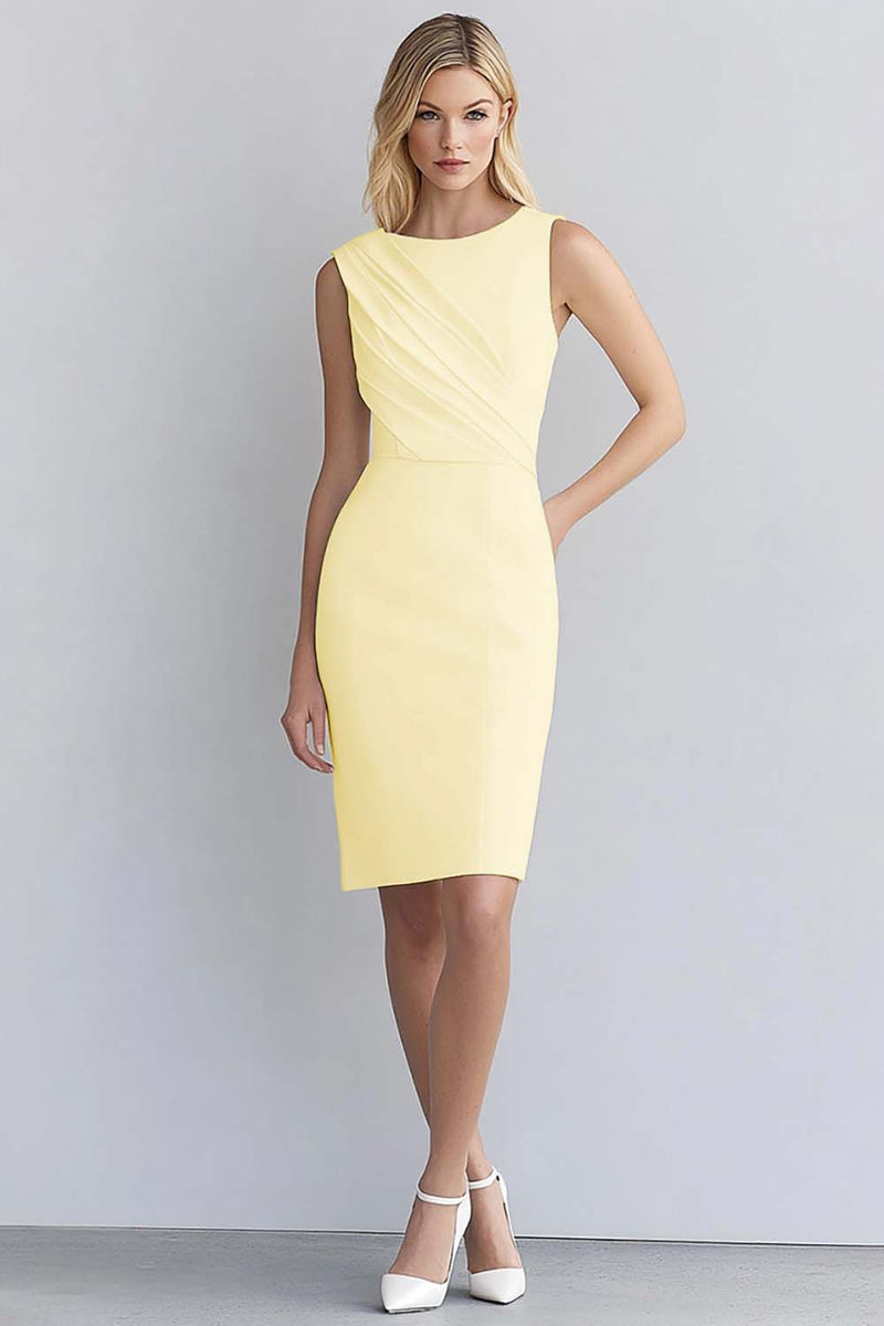 Laden Sie das Bild in den Galerie-Viewer, Elfenbein Bodycon Kurzes Ärmelloses Arbeitskleid aus Satin