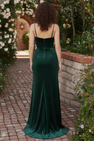 Laden Sie das Bild in den Galerie-Viewer, Burgunder Meerjungfrauen Samt Korsett Spaghettiträger Langes Ballkleid mit Schlitz