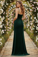 Laden Sie das Bild in den Galerie-Viewer, Meerjungfrauen Samt Schwarzes Spaghettiträger Langes Ballkleid