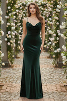 Laden Sie das Bild in den Galerie-Viewer, Meerjungfrauen Samt Schwarzes Spaghettiträger Langes Ballkleid