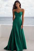 Laden Sie das Bild in den Galerie-Viewer, Trägerloses Burgundy Abendkleid in A-Linie mit Rüschen