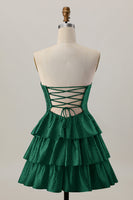 Laden Sie das Bild in den Galerie-Viewer, Orange A-Linie Trägerloses Gestuftes Abiballkleid mit Perlenstickerei