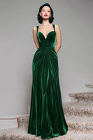 Laden Sie das Bild in den Galerie-Viewer, Schwarzes Langes Ballkleid in A-Linie aus Samt