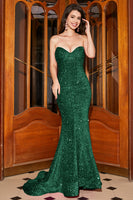 Laden Sie das Bild in den Galerie-Viewer, Langes Meerjungfrau Herzausschnitt Fuchsia Pailletten Ballkleid