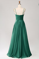 Laden Sie das Bild in den Galerie-Viewer, Staubiger Salbei A Linie Wasserfallausschnitt Satin Langes Ballkleid mit Plissee