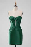 Laden Sie das Bild in den Galerie-Viewer, Fuchsia Bodycon Herzausschnitt Satin Korsett Kurzes Abiballkleid