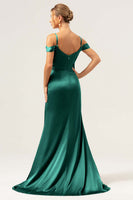 Laden Sie das Bild in den Galerie-Viewer, Kaffee Meerjungfrau Schulterkaltes Korsett Rüschen Langes Brautjungfernkleid mit Schlitz