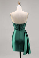 Laden Sie das Bild in den Galerie-Viewer, Marineblaues Satin Korsett Cocktailkleid mit Perlen und Schärpe