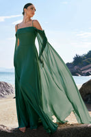 Laden Sie das Bild in den Galerie-Viewer, Hellgrünes Kalte Schultern Abnehmbare Ärmel Chiffon Brautjungfernkleid