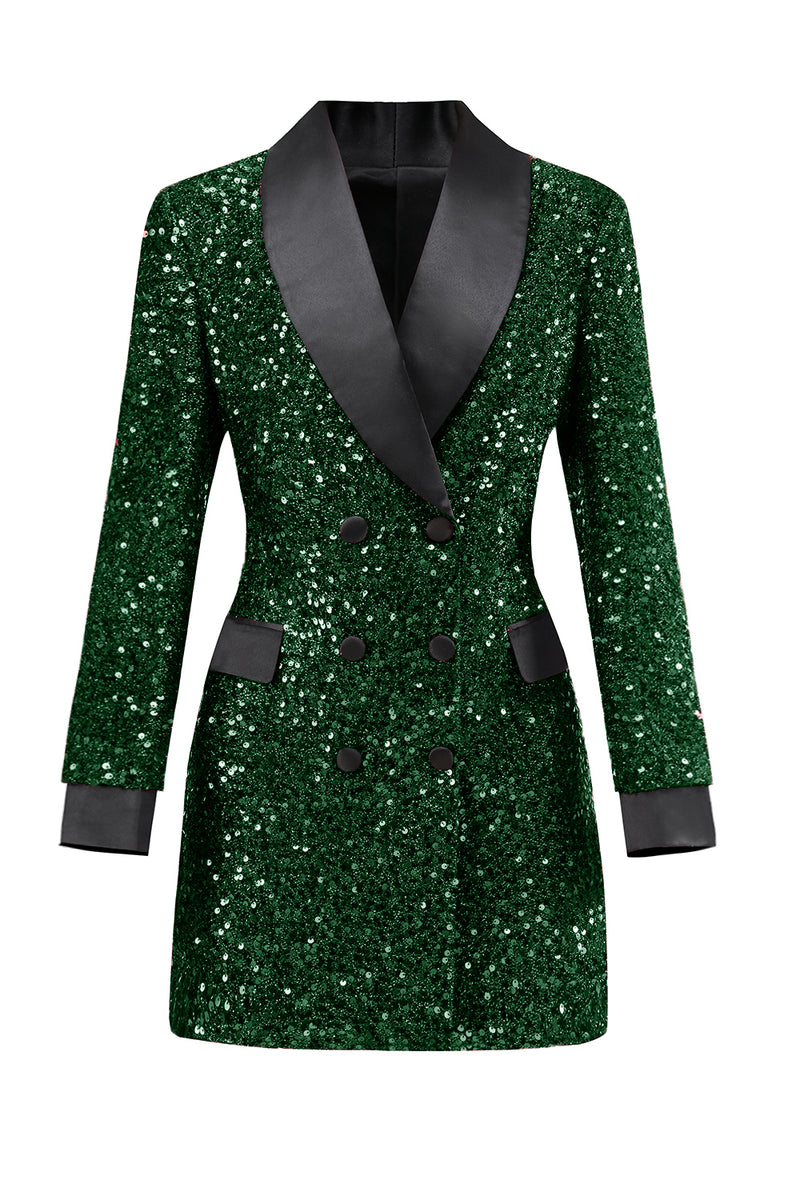 Laden Sie das Bild in den Galerie-Viewer, Glitzernder burgunderroter Bodycon Maxi Damenblazer