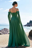 Laden Sie das Bild in den Galerie-Viewer, Hellgrünes Kalte Schultern Abnehmbare Ärmel Chiffon Brautjungfernkleid