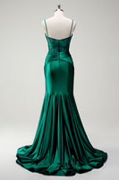 Laden Sie das Bild in den Galerie-Viewer, Königsblaues Meerjungfrau Spaghettiträger Satin Korsett Langes Ballkleid mit Schlitz