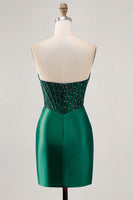 Laden Sie das Bild in den Galerie-Viewer, Glitzerndes Fuchsia Korsett Enges Kurzes Abiballkleid aus Satin