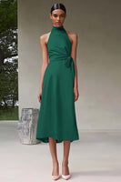 Laden Sie das Bild in den Galerie-Viewer, Rosa A-Linie Neckholder Teelänge Satin Partykleid