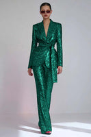 Laden Sie das Bild in den Galerie-Viewer, Glitzernde Rote 2-teilige Damen Ballanzüge mit Schärpe