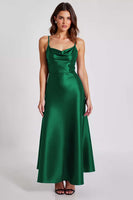 Laden Sie das Bild in den Galerie-Viewer, Marineblaues Satin Ballkleid mit Spaghettiträgern in A-Linie