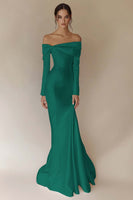 Laden Sie das Bild in den Galerie-Viewer, Weißes Schulterfreies Meerjungfrauen Brautkleid mit langen Ärmeln