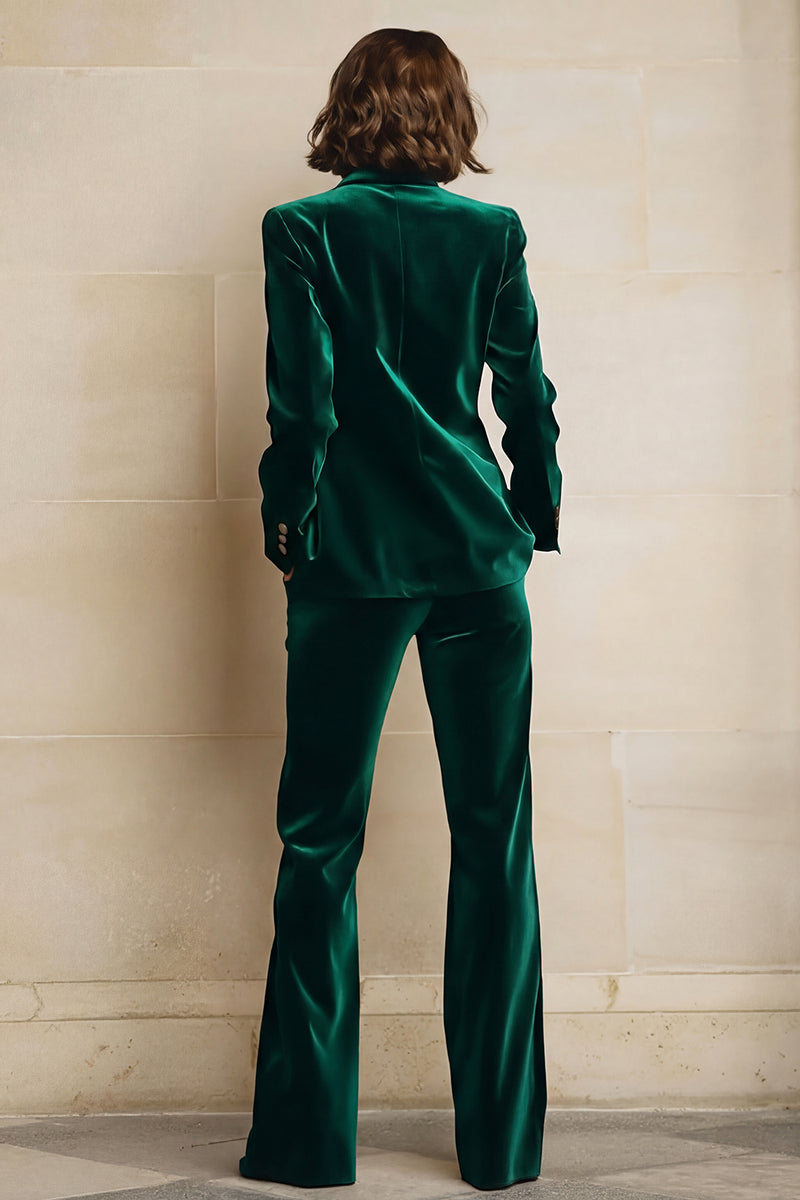 Laden Sie das Bild in den Galerie-Viewer, Samt 2-teilige Einreihige Damenanzüge mit pflaumenfarbenem Spitzrevers