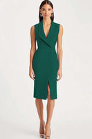 Laden Sie das Bild in den Galerie-Viewer, Himmelblaues Knielanges Schal-Revers Arbeitskleid aus Satin mit Schlitz