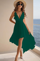 Laden Sie das Bild in den Galerie-Viewer, Ein Chiffon Standesamtkleid mit V-Ausschnitt und Rüschen