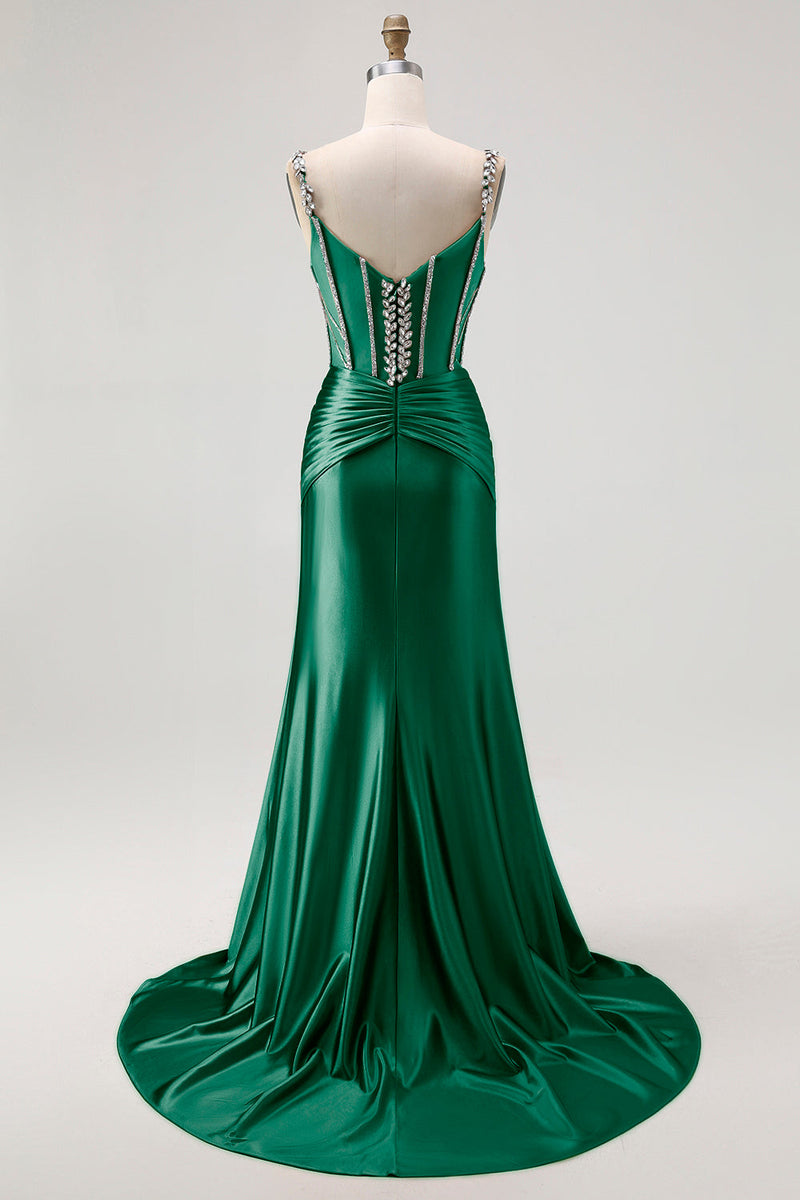 Laden Sie das Bild in den Galerie-Viewer, Meerjungfrau Spaghettiträger Korsett Blush Langes Ballkleid mit Strasssteinen