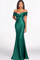 Laden Sie das Bild in den Galerie-Viewer, Rote Meerjungfrau schulterfreies Satin Abendkleid