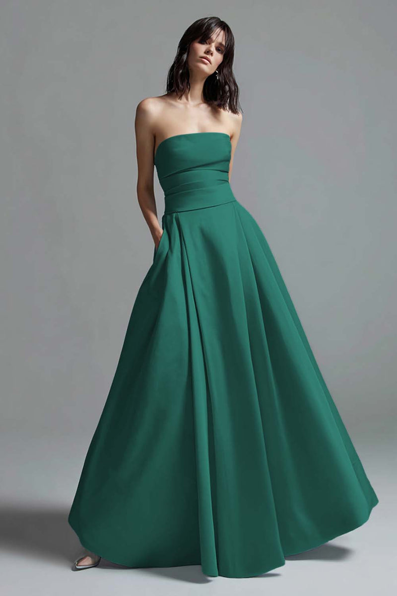 Laden Sie das Bild in den Galerie-Viewer, Trägerloses Himmelblaues Ballkleid aus Satin in A-Linie