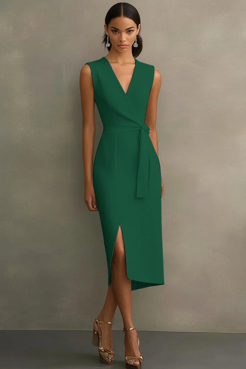 Laden Sie das Bild in den Galerie-Viewer, Weißes Satin Standesamtkleid mit V-Ausschnitt und Gürtel