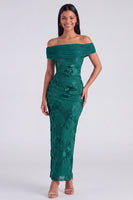 Laden Sie das Bild in den Galerie-Viewer, Off-the-shoulder gelbes, bodycon-appliquiertes Maxi-Blumenkleid mit Schlitz