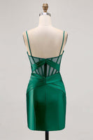 Laden Sie das Bild in den Galerie-Viewer, Königsblaues Durchsichtiges Korsett Plissee Cocktailkleid mit Schlitz