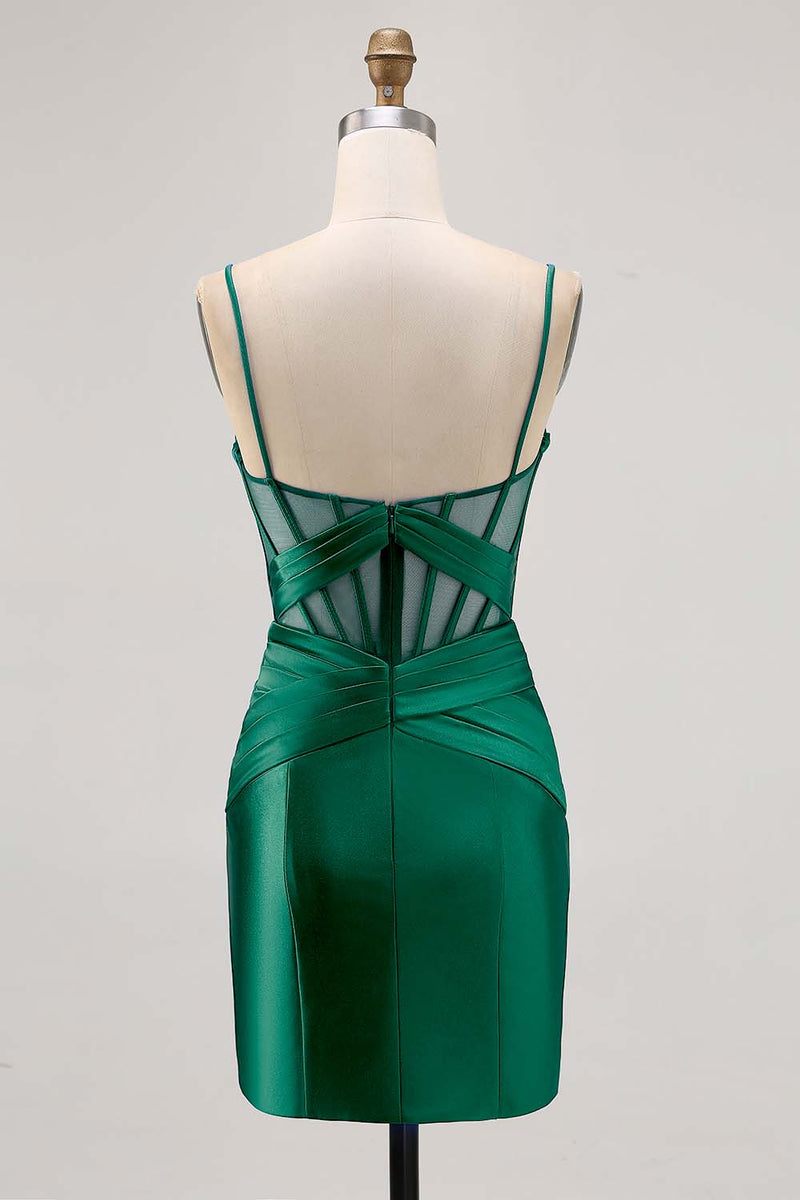 Laden Sie das Bild in den Galerie-Viewer, Königsblaues Durchsichtiges Korsett Plissee Cocktailkleid mit Schlitz