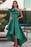 Laden Sie das Bild in den Galerie-Viewer, Fuchsia Eine Schulter High-Low Satin Ballkleid in A-Linie