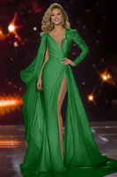 Laden Sie das Bild in den Galerie-Viewer, Weißes Meerjungfrauen Langarm Ballkleid mit Schärpe