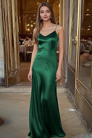 Laden Sie das Bild in den Galerie-Viewer, Spaghettiträger Kaffee Satin Langes Ballkleid