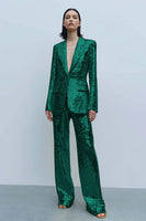 Laden Sie das Bild in den Galerie-Viewer, 2 Stück Funkelnde Goldene Pailletten Damen Ballanzüge mit Taschen