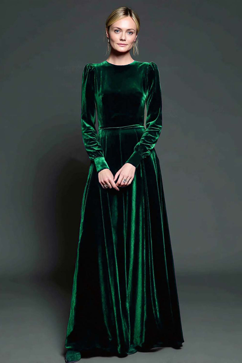 kleid mit handschuhe ärmeln ZAPAKA Frauen A Linie Formelles Kleid mit langen Ärmeln Dunkelviolettes Samt Abendkleid mit Rundhalsausschnitt – ZAPAKA DE