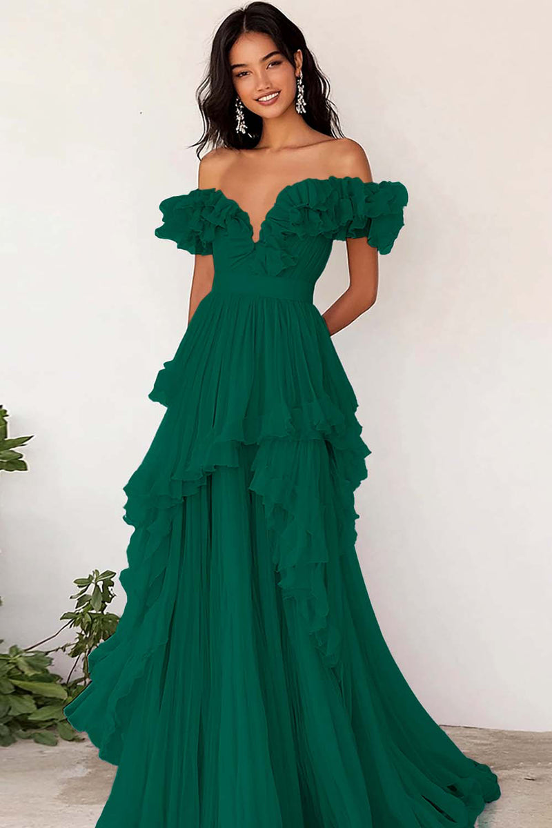 Laden Sie das Bild in den Galerie-Viewer, Flieder Schulterfreies Gekräuseltes Ballkleid in A-Linie