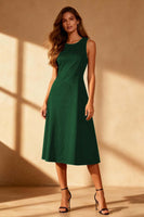 Laden Sie das Bild in den Galerie-Viewer, Schwarzes A-Linie Midi Cocktailkleid mit Rundhalsausschnitt