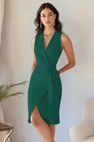 Laden Sie das Bild in den Galerie-Viewer, Bodycon Himmelblaues Arbeitskleid mit V-Ausschnitt