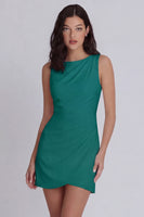 Laden Sie das Bild in den Galerie-Viewer, Elfenbein Bodycon Rundhals Minikleid mit gerafftem Kragen