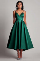 Laden Sie das Bild in den Galerie-Viewer, Rotes Teelänge A-Linie Satin Partykleid