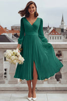 Laden Sie das Bild in den Galerie-Viewer, Elfenbein A Linie V-Ausschnitt Standesamt Kleid mit Schlitz