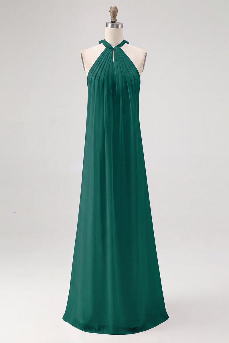 Laden Sie das Bild in den Galerie-Viewer, Weißes Etui Neckholder Chiffon Langes Standesamtkleid
