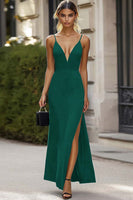 Laden Sie das Bild in den Galerie-Viewer, Schwarzes Langes Ballkleid mit Spaghettiträgern und Schlitz